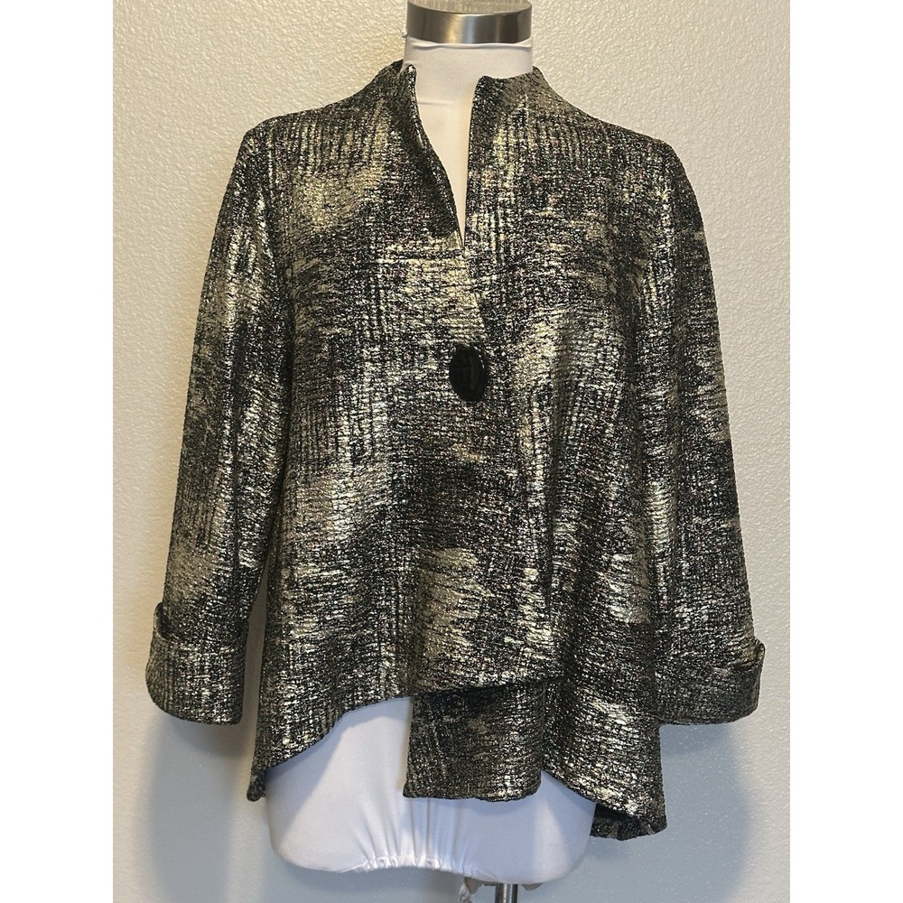 IC by Connie K‎ Asymmetric Swing Jacket Size L Black Metallic Gold  1 Button